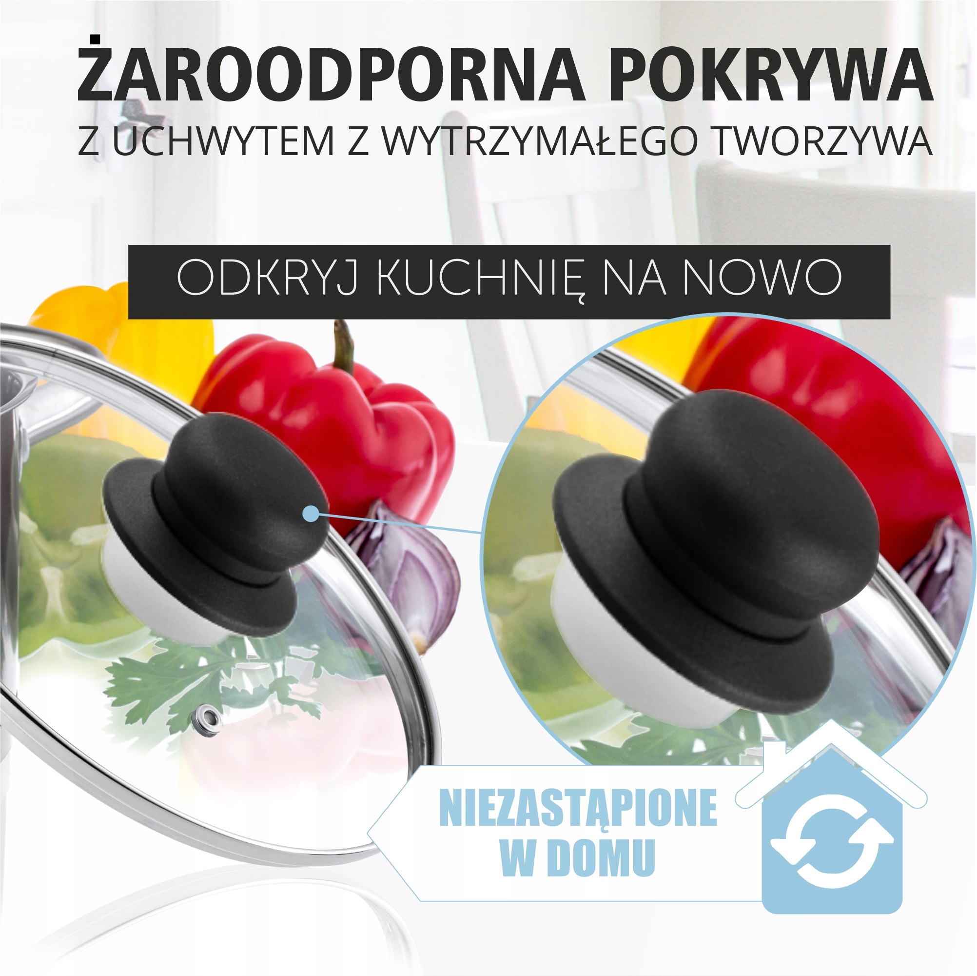 Pokrywa żaroodporna z uchwytem 24 cm, czarna