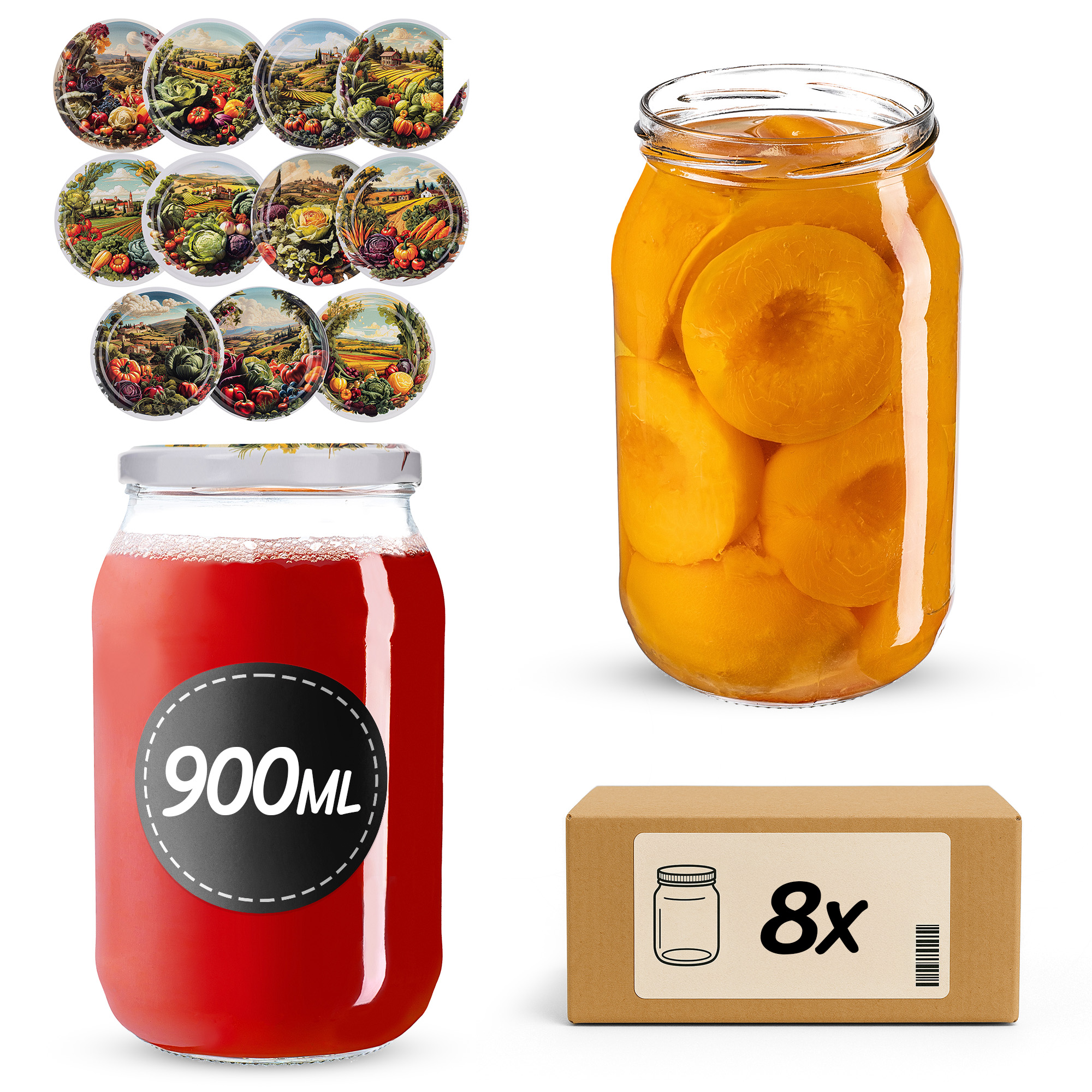 Słoiki na przetwory Simo 900ml fi82mm 8szt + wieczko Warzywa mix