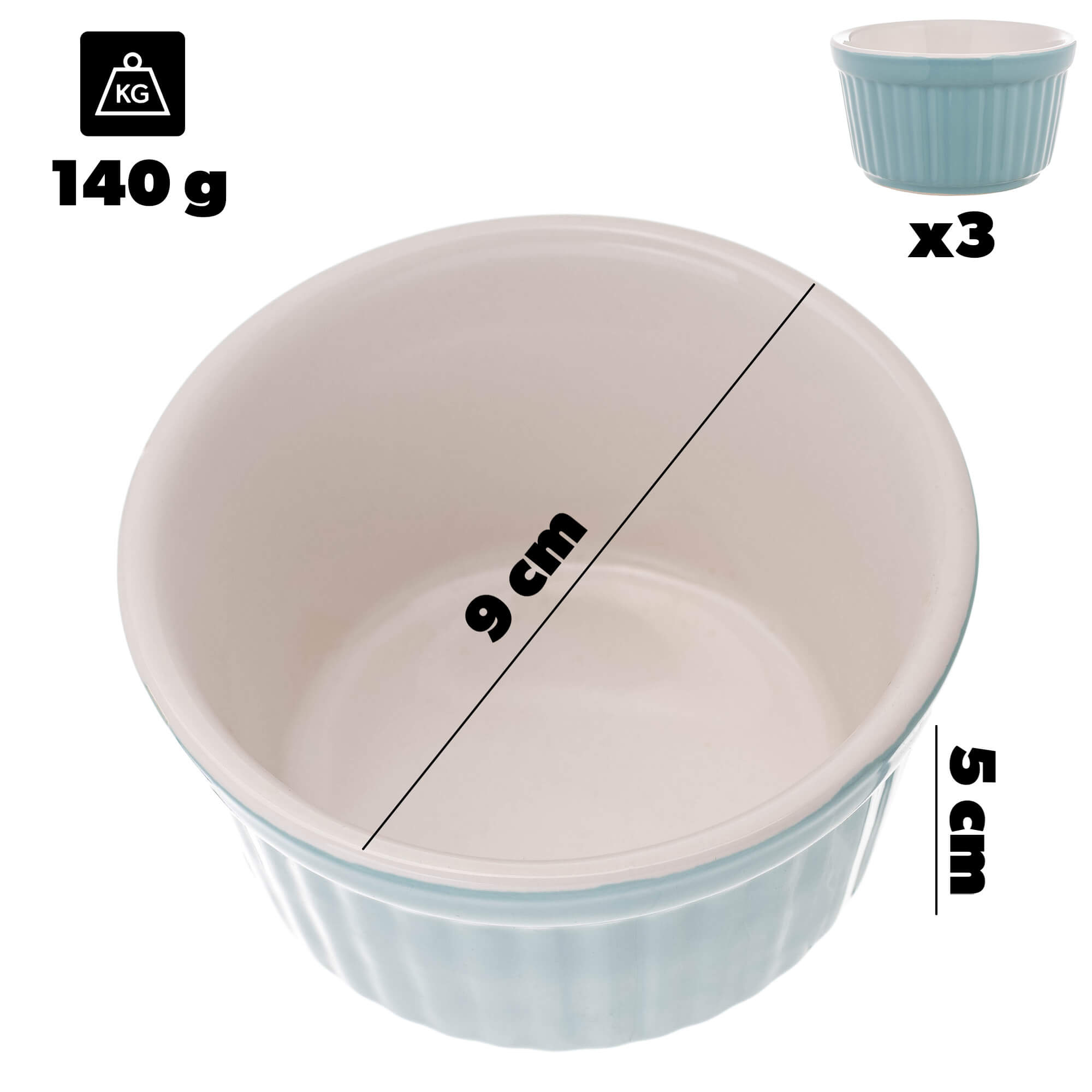 Naczynie ceramiczne do zapiekania Maes 9 x 5 cm miętowe 3 szt.