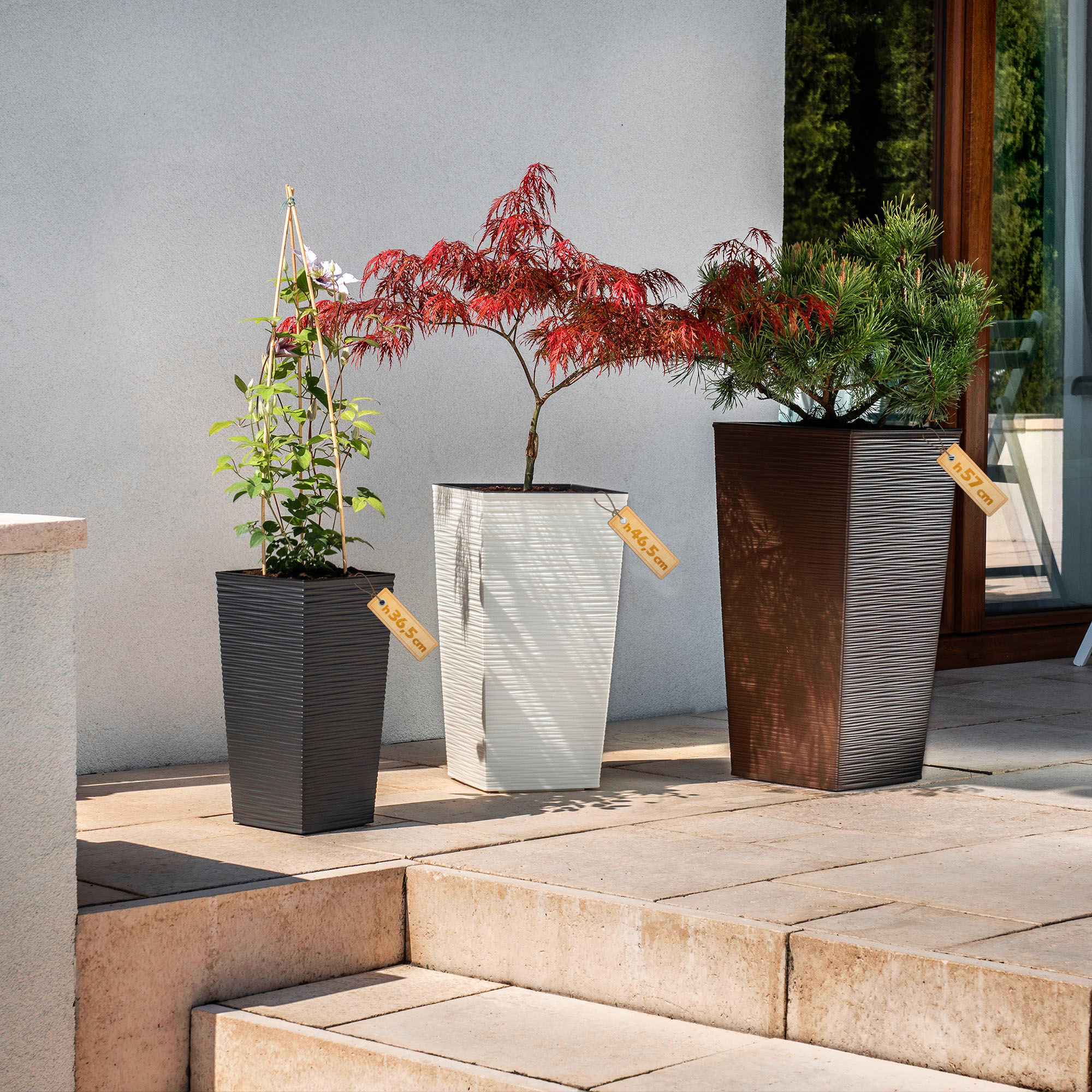 Donica na kwiaty z wkładem Tuluza dłuto 25 cm, mokka