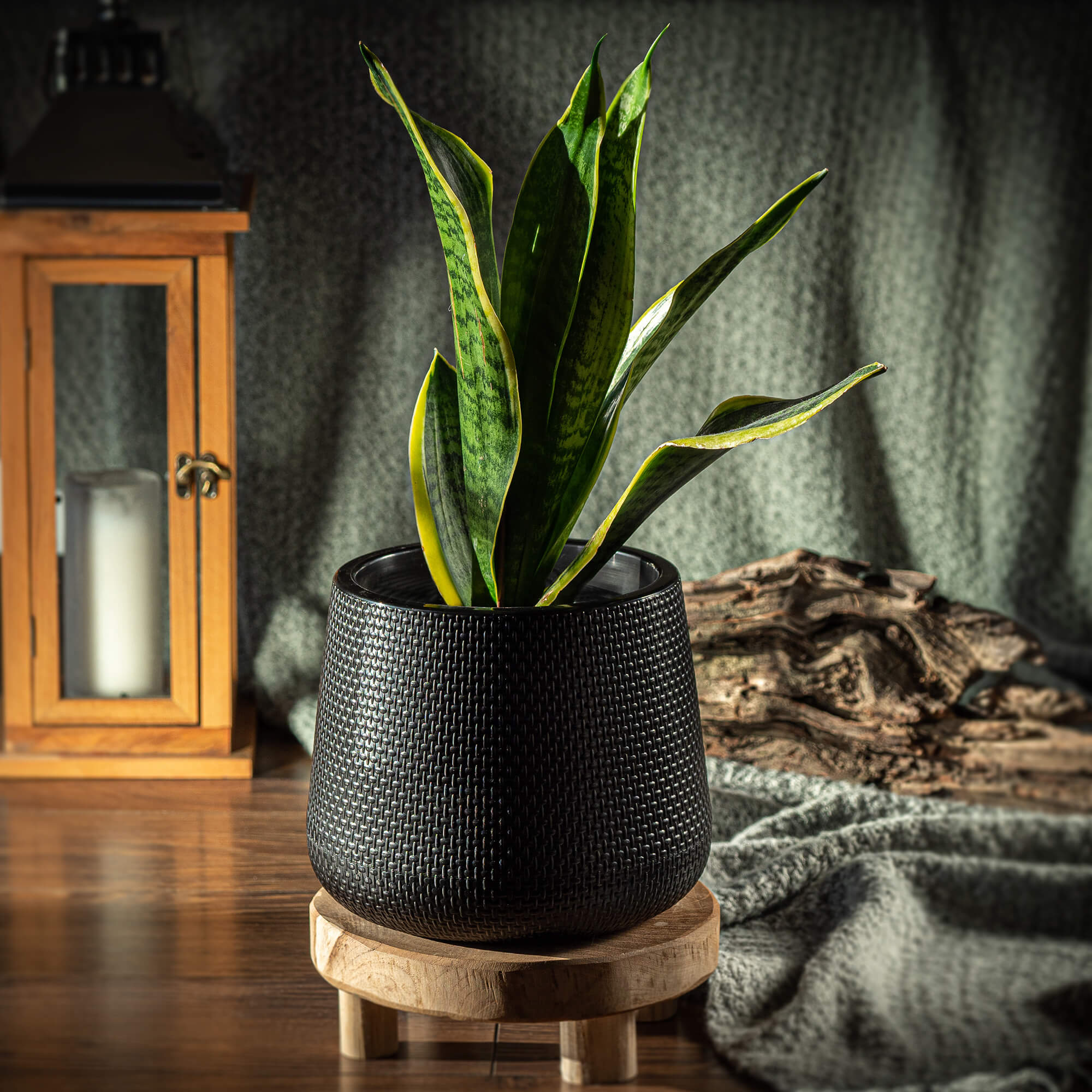 Doniczka z podstawką Peri 23 cm, czarna