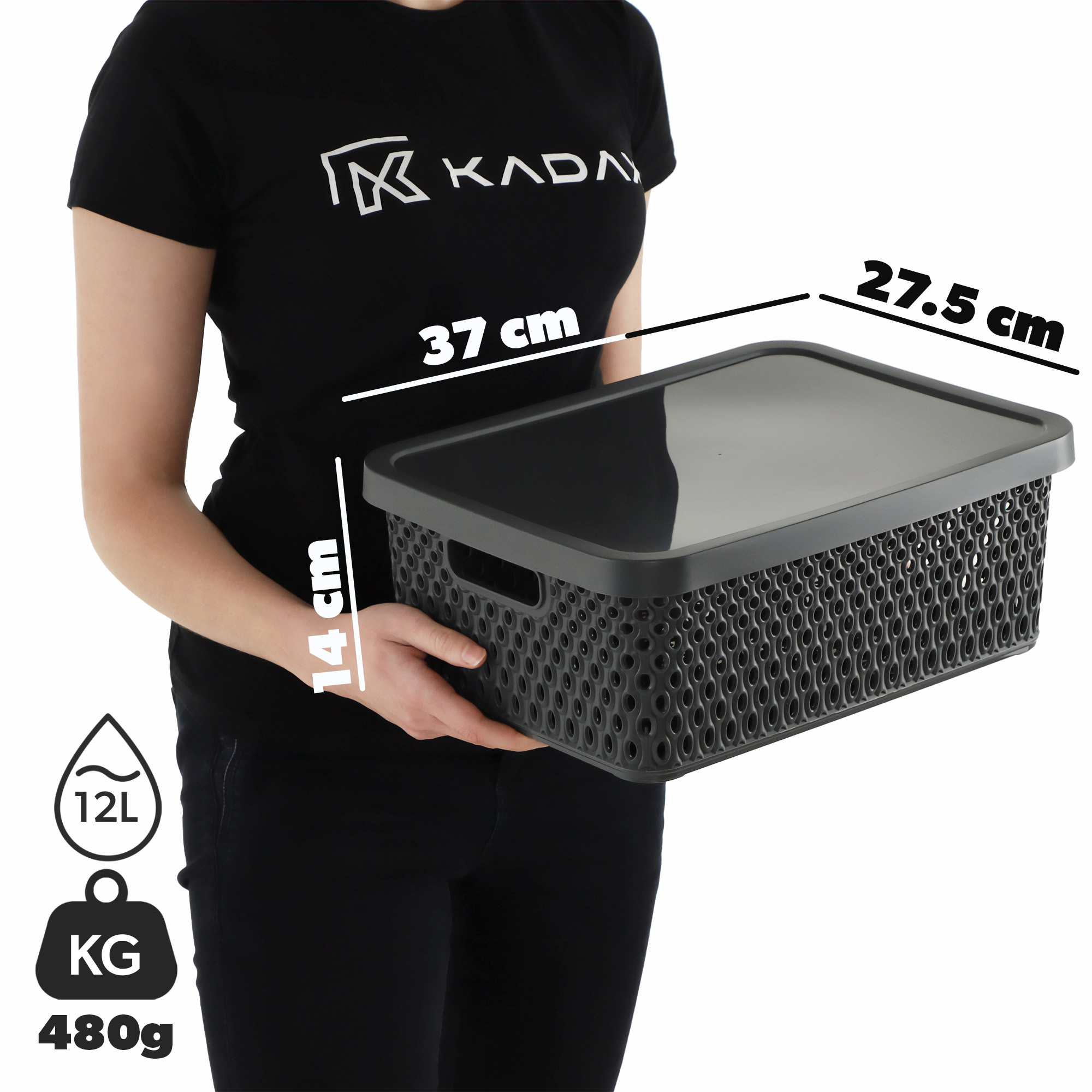 Koszyk z pokrywą do przechowywania Pau 12L szary