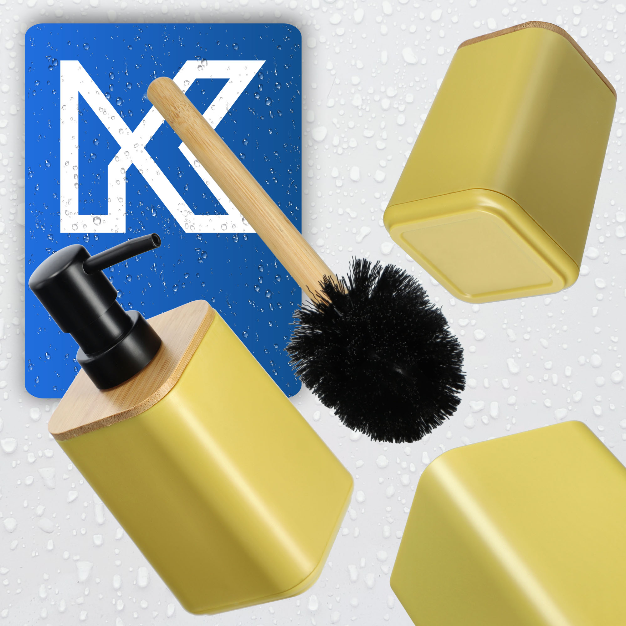 Zestaw Carrara Dozownik na mydło + Kubek łazienkowy + Szczotka WC, żółty