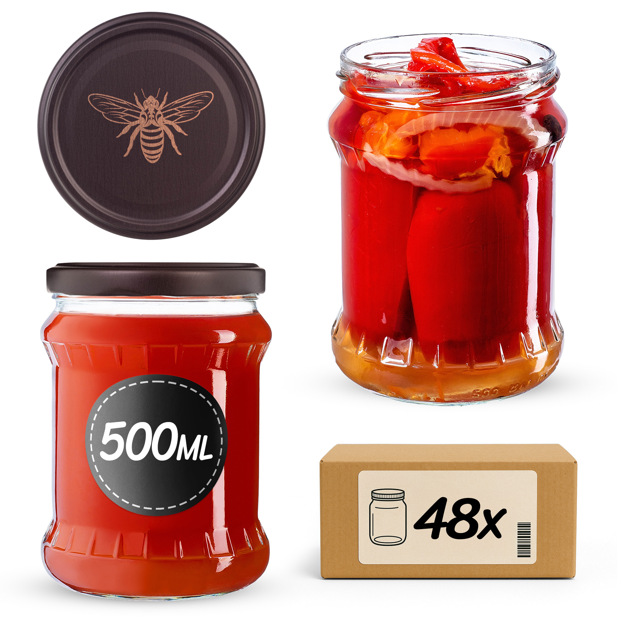 Słoiki na przetwory Kisko 500ml fi82mm 48szt + wieczko Pszczoła