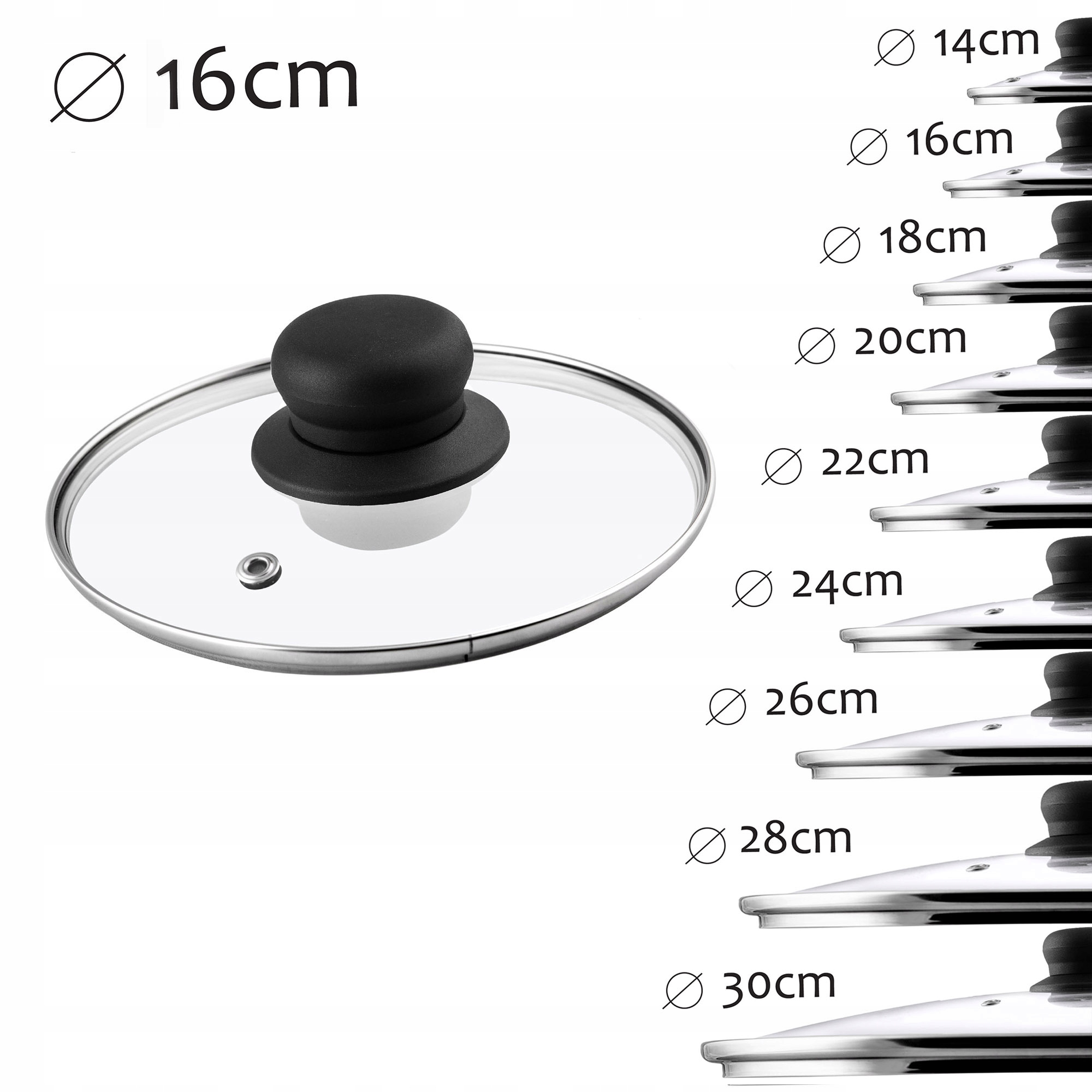 Pokrywa żaroodporna z uchwytem 16 cm, czarna