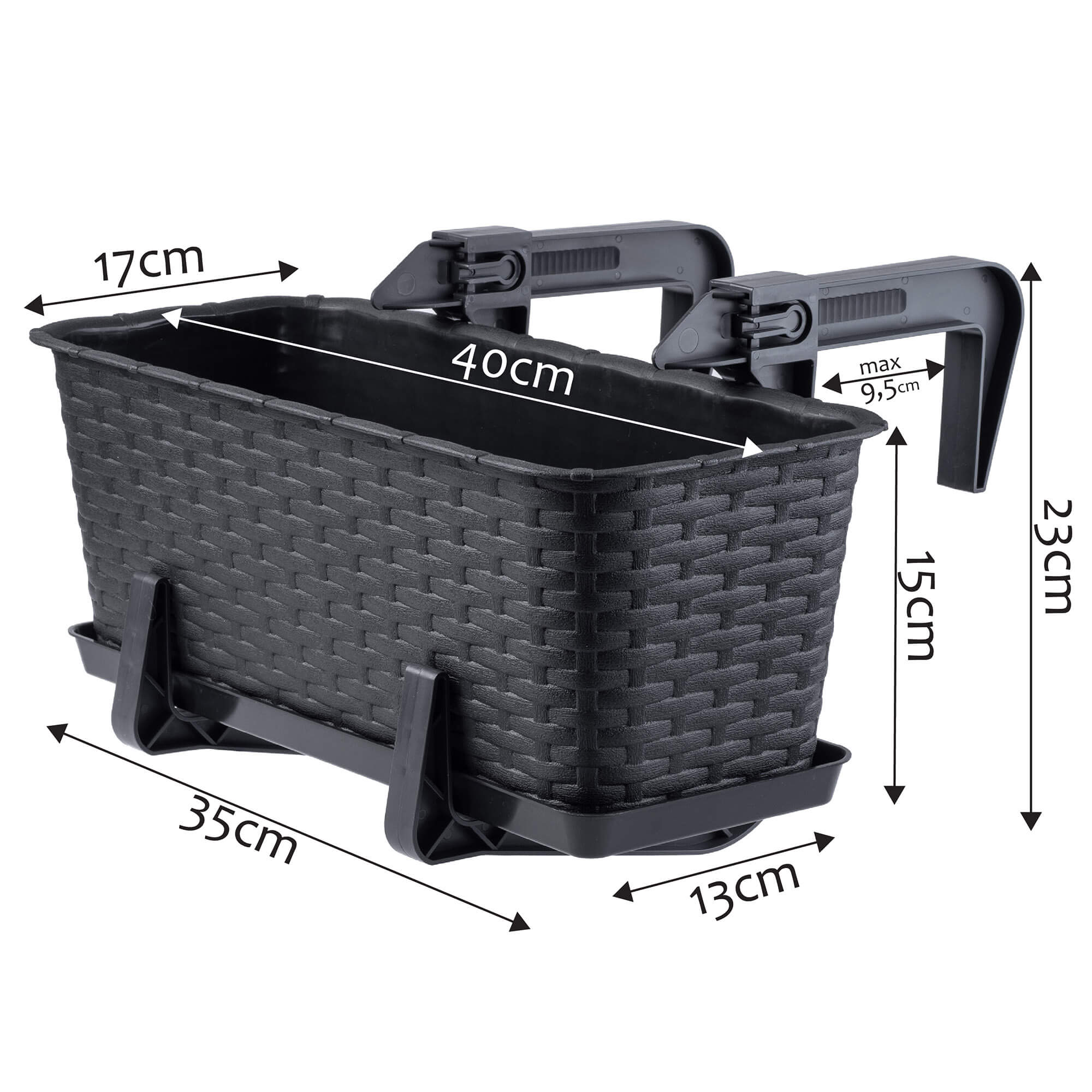 Doniczka rattanowa z podstawką Frette 40 cm + 2 uchwyty, antracyt
