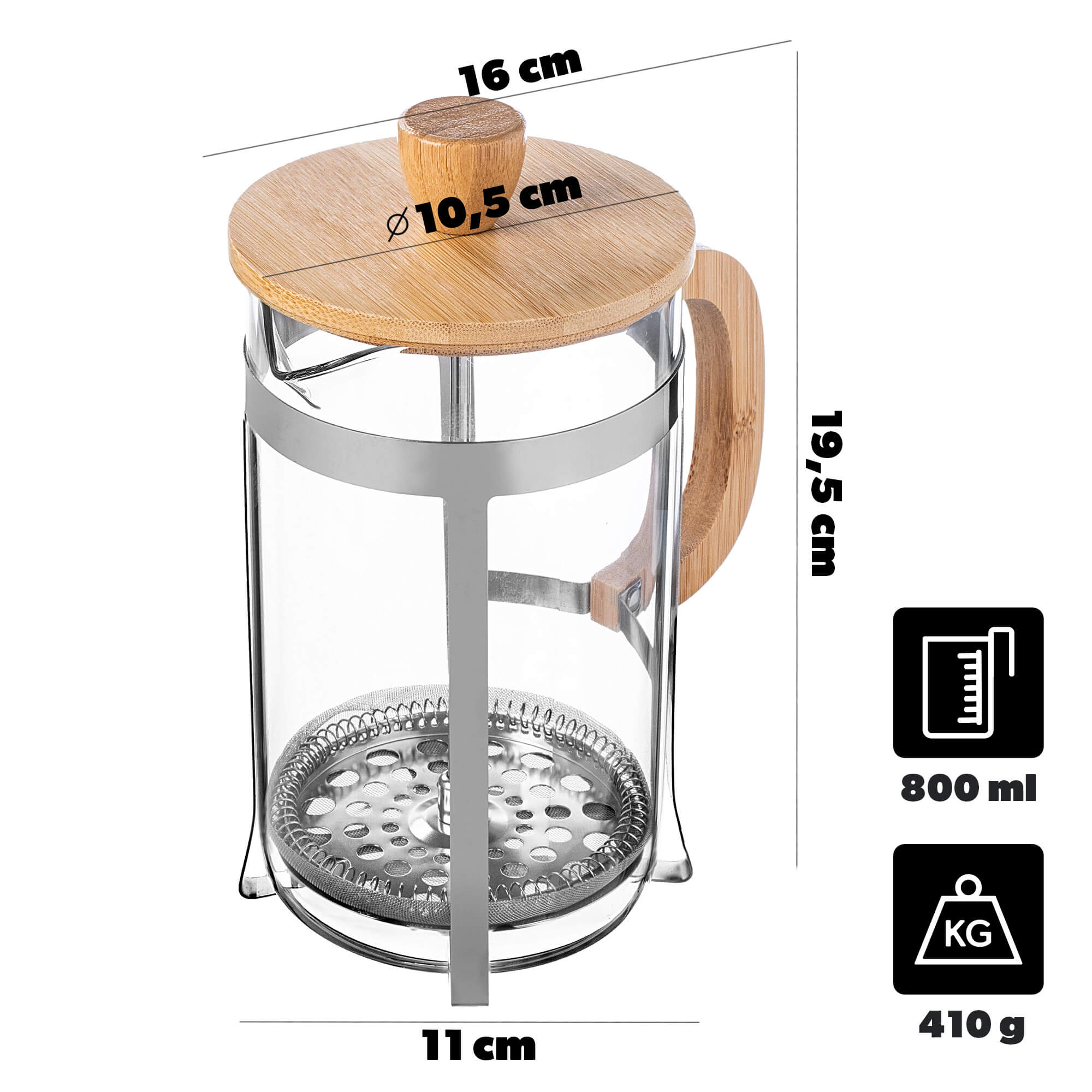 Kawiarka Meduno z drewnianą pokrywką 800ml