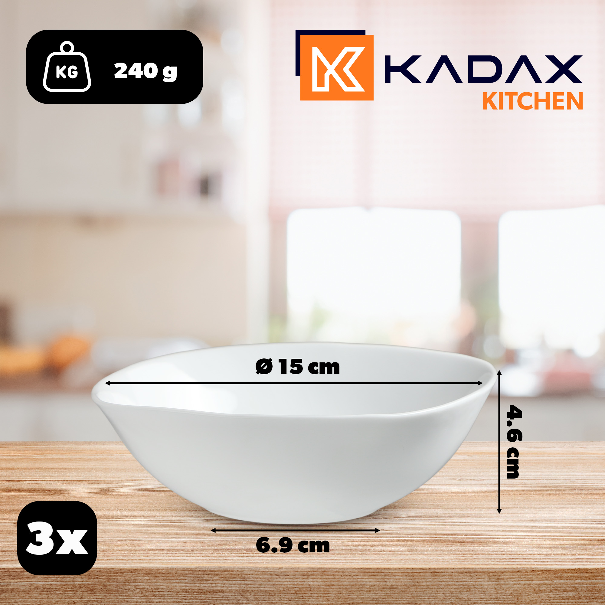 Salaterka szklana biała 16 cm, 3 szt.