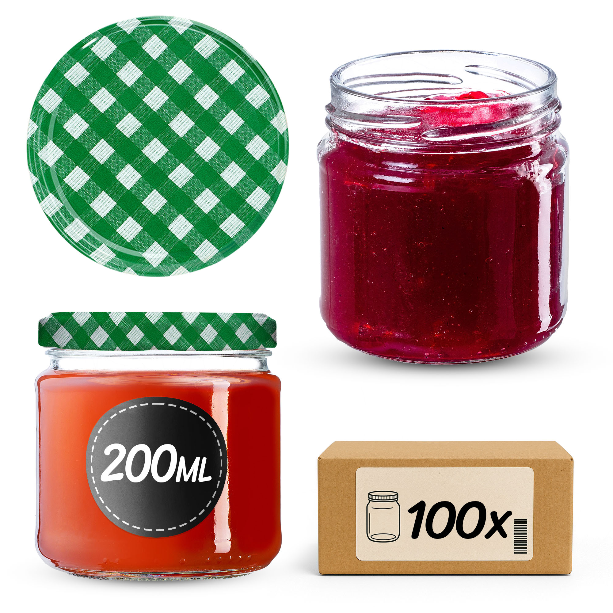 Słoiki na przetwory Lerma 200ml 100szt 66mm + wieczka "Zielona krata"
