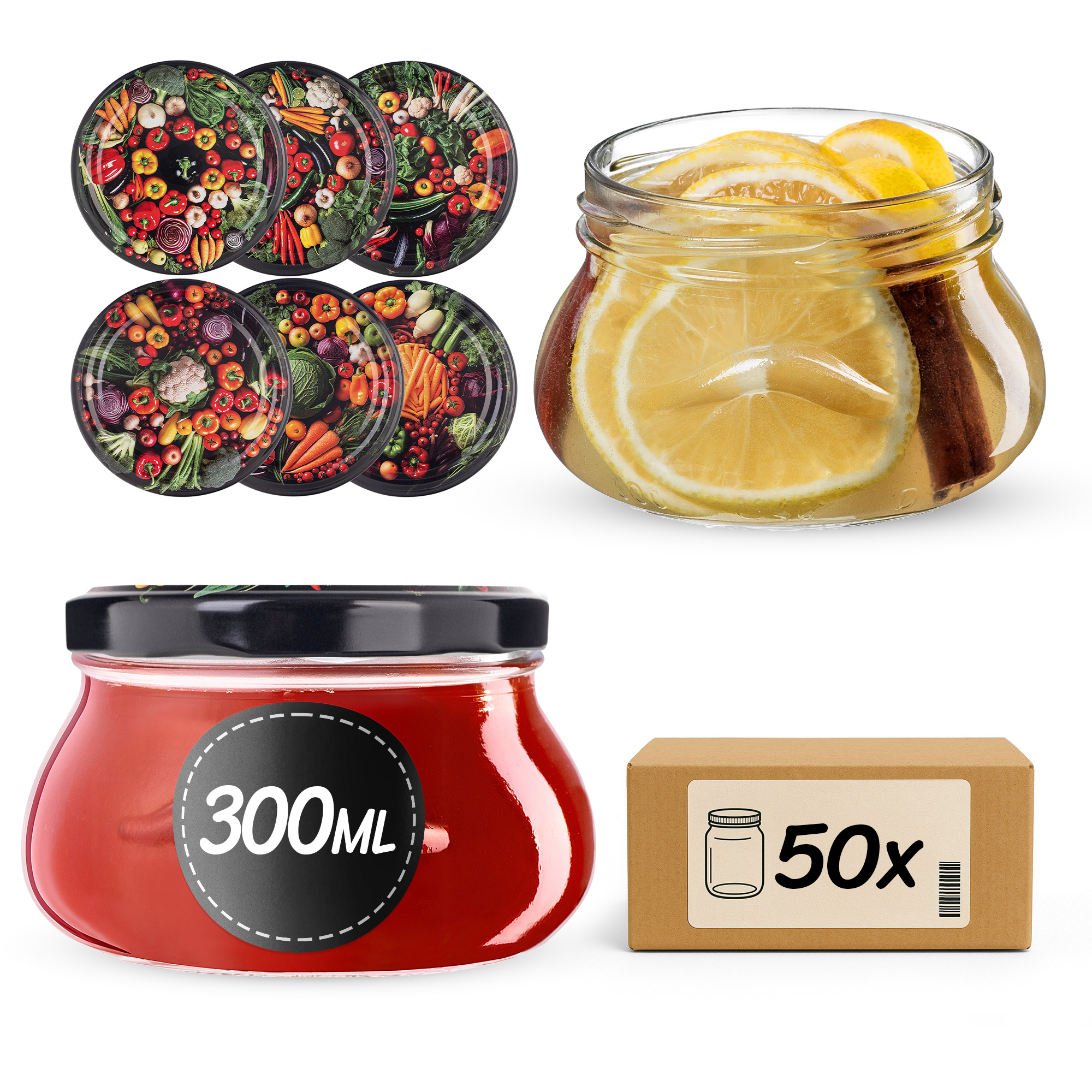 Słoiki na przetwory Raja 300ml fi82mm 50szt + wieczko Warzywa mix