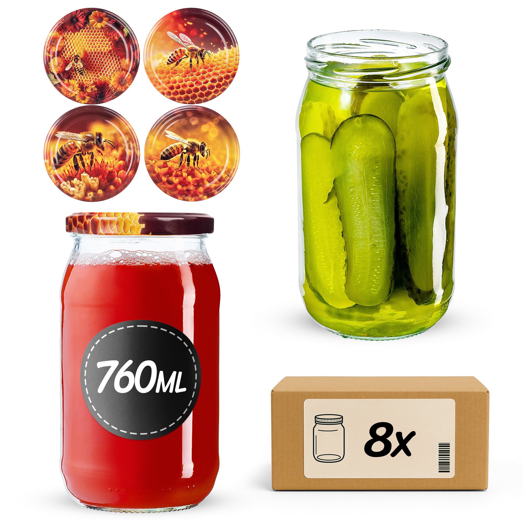 Słoiki na przetwory Niva 760ml fi82mm 8szt + wieczko Zestaw miodowy