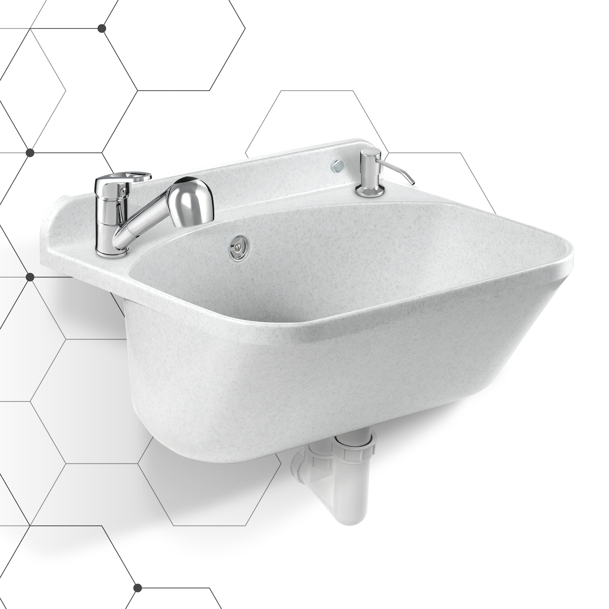 Zlew gospodarczy z wyciąganą baterią i dozownikiem Gospo Eko, biały