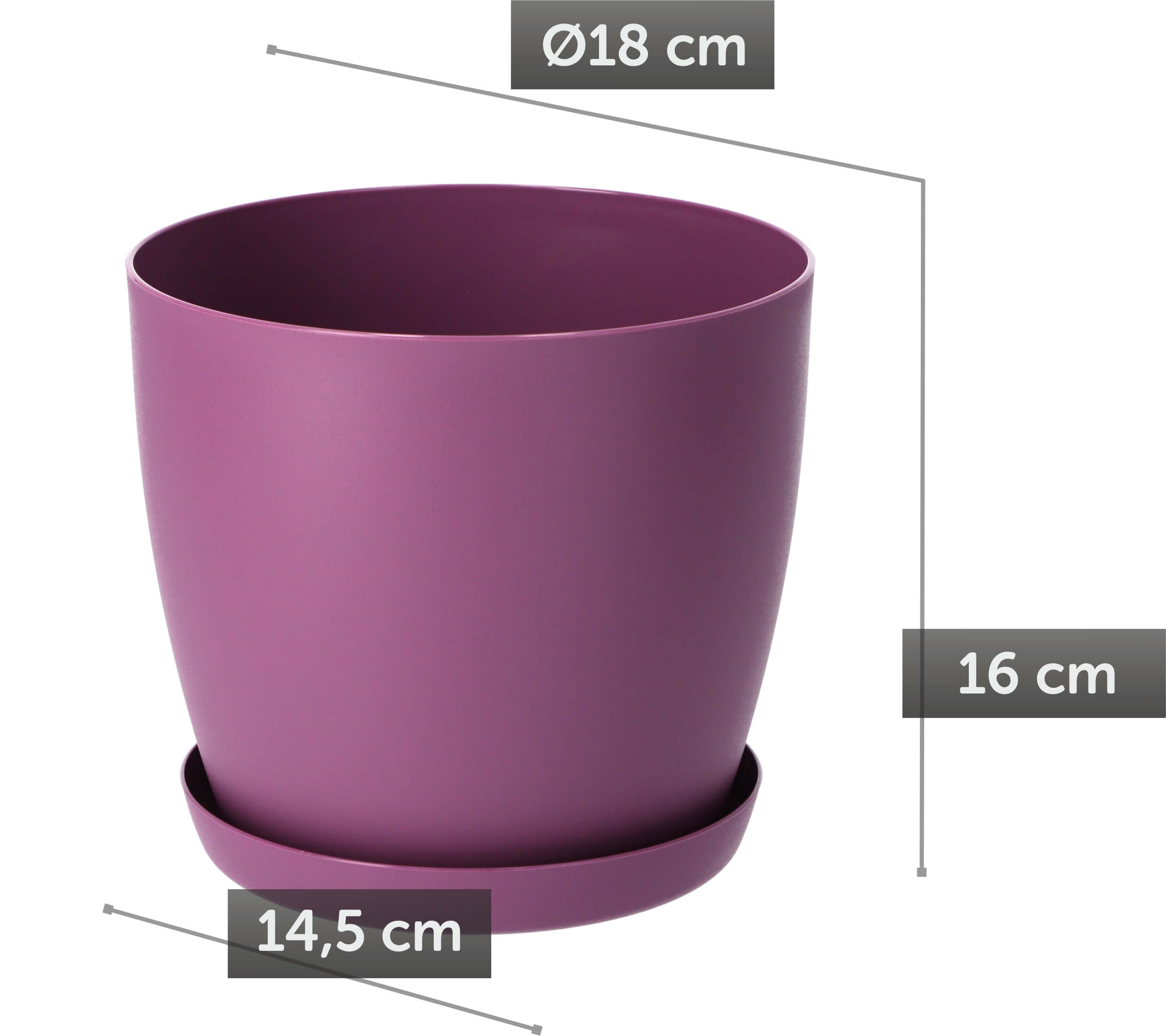 Doniczka Agen z podstawką 18 cm, matowa fioletowa