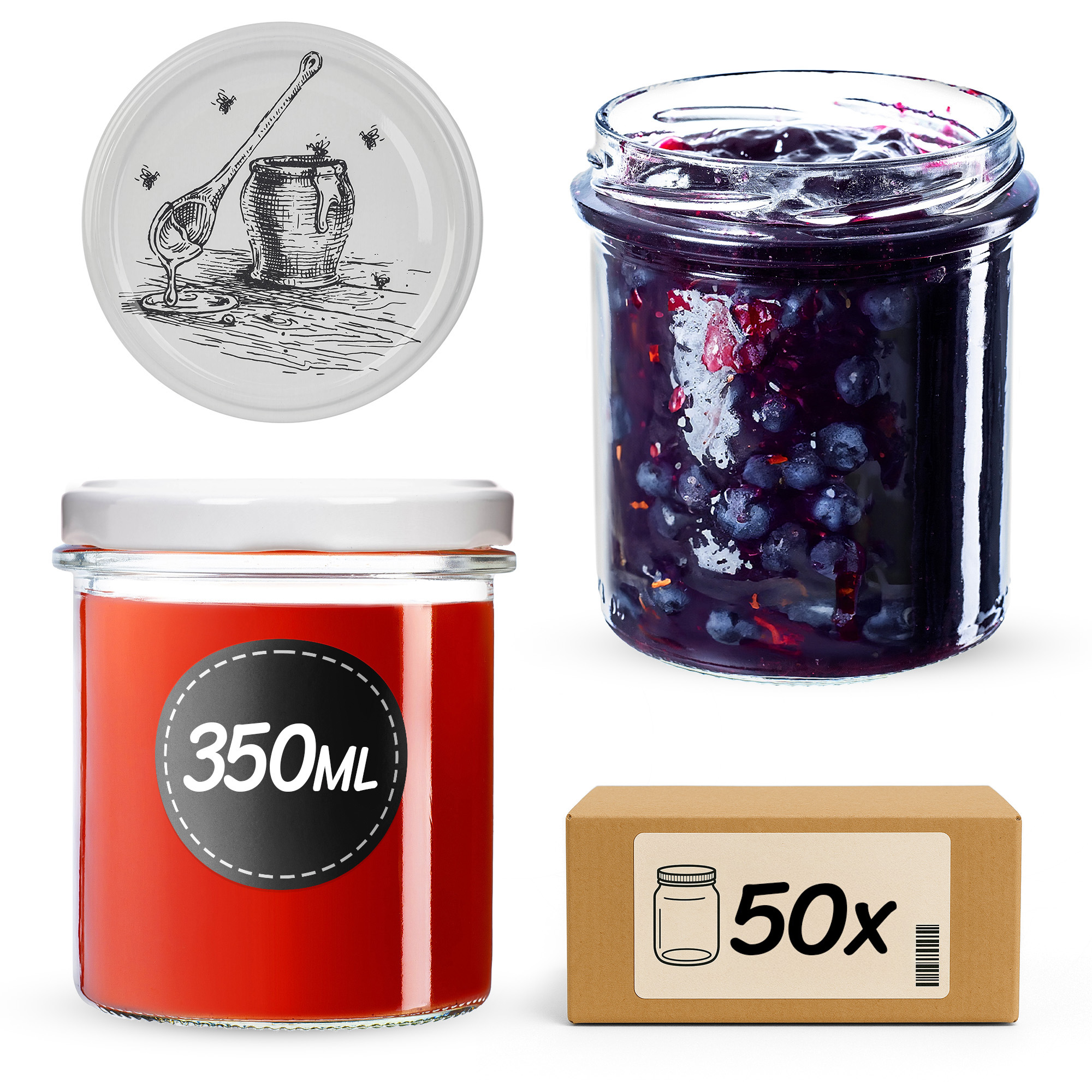 Słoiki na przetwory Avila 350ml fi82mm 50szt + wieczko Pszczoła