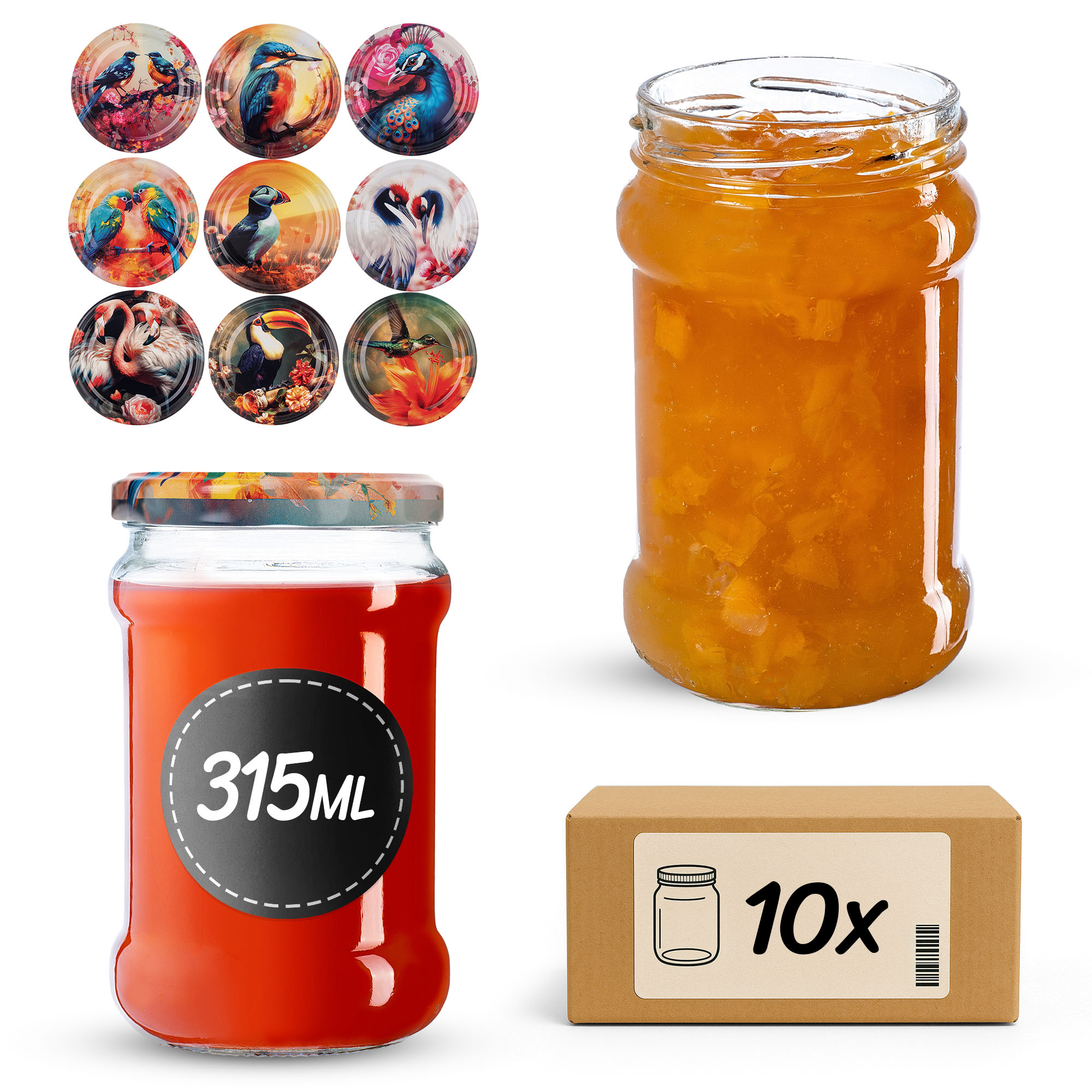 Słoiki na przetwory Seno 315ml fi66mm 10szt + wieczko Ptaki