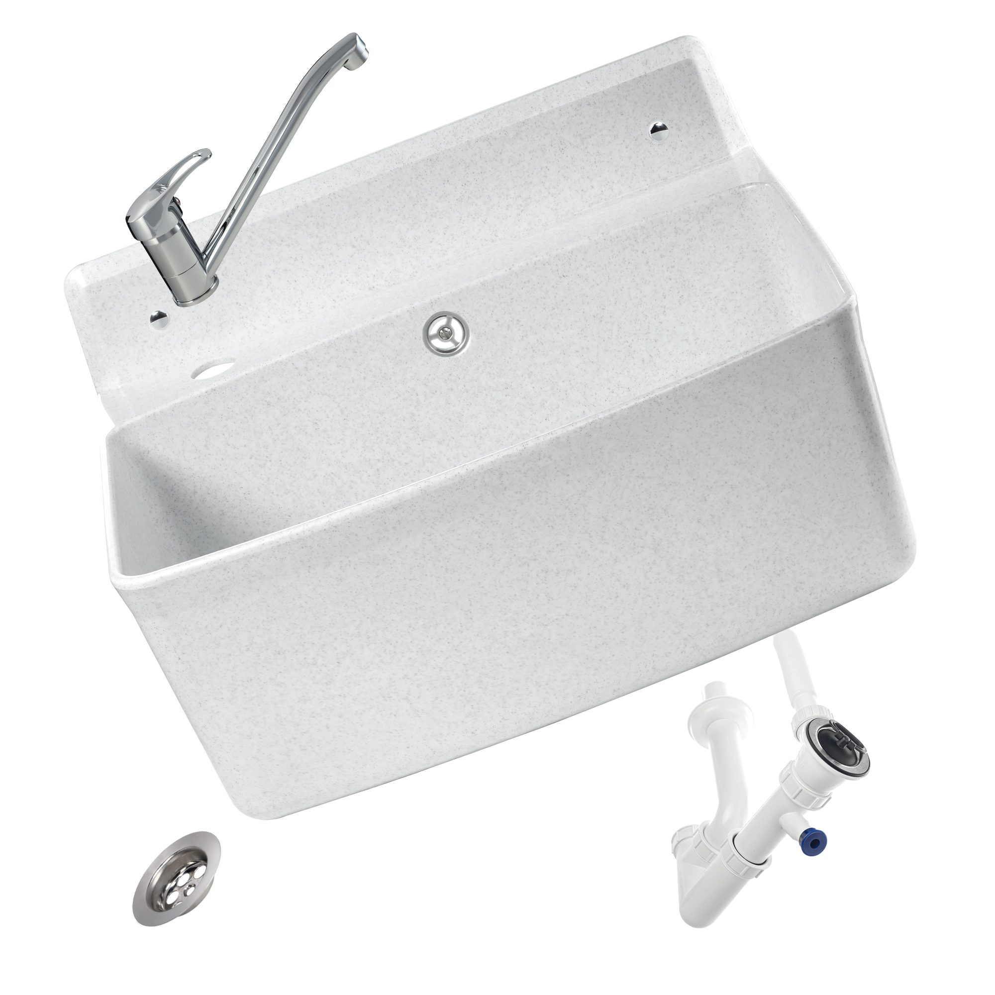 Zlew gospodarzy Gospo XXL, biały z baterią stojącą