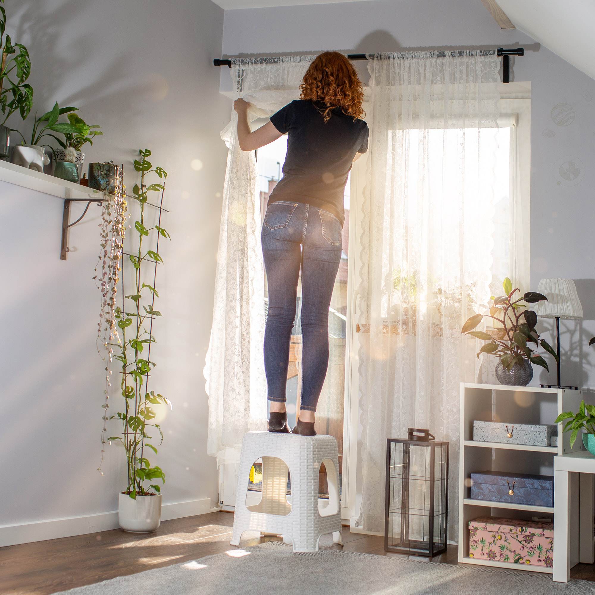 Taboret rattan 45 x 26 cm biały, 2 szt.