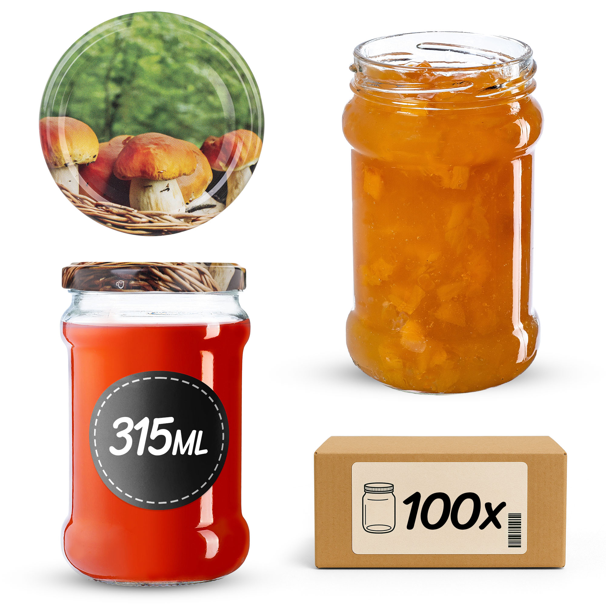 Słoiki na przetwory Seno 315ml fi66mm 100szt + wieczko Grzyby kosz