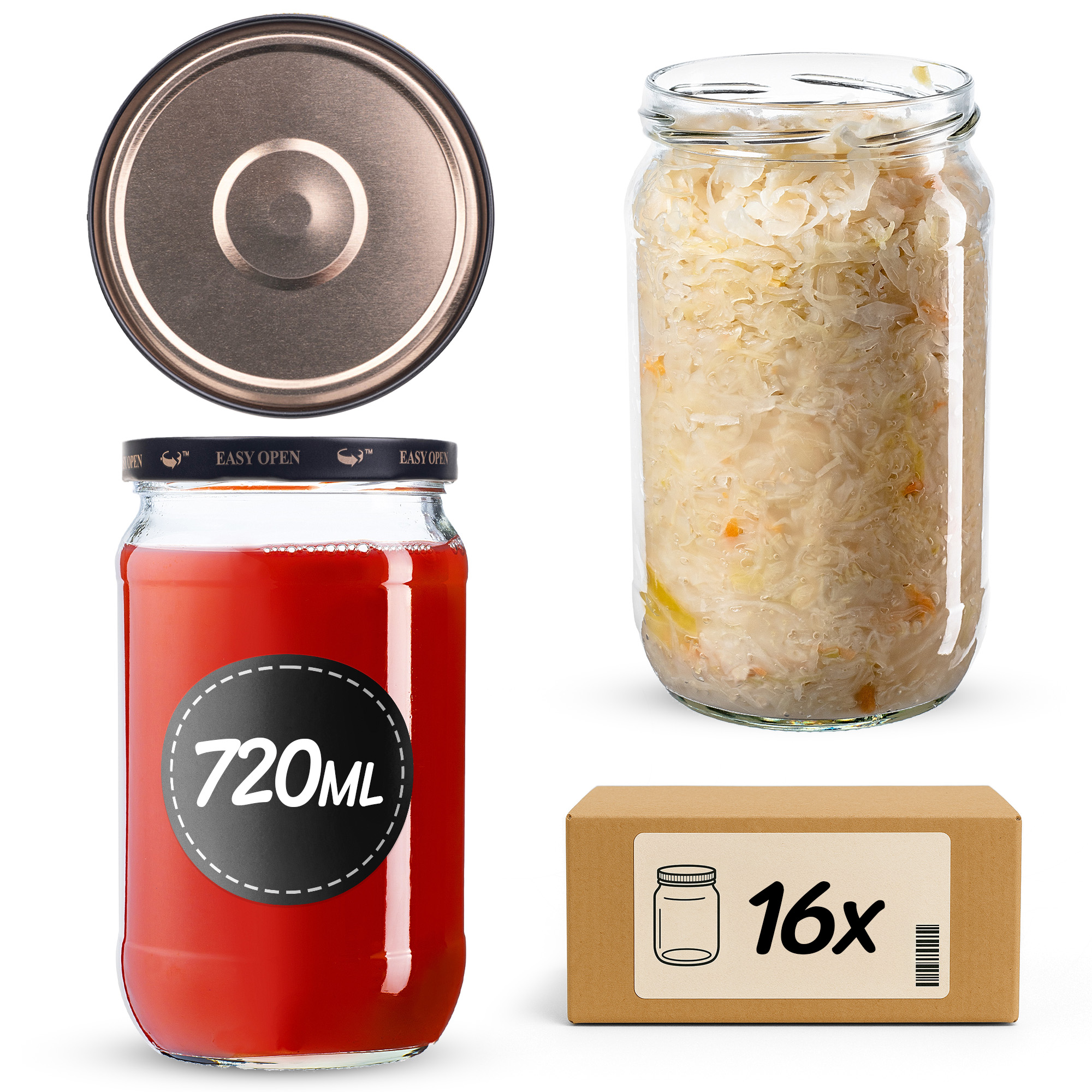 Słoiki na przetwory Niva 720ml fi82mm 16szt + wieczko Czarno złote