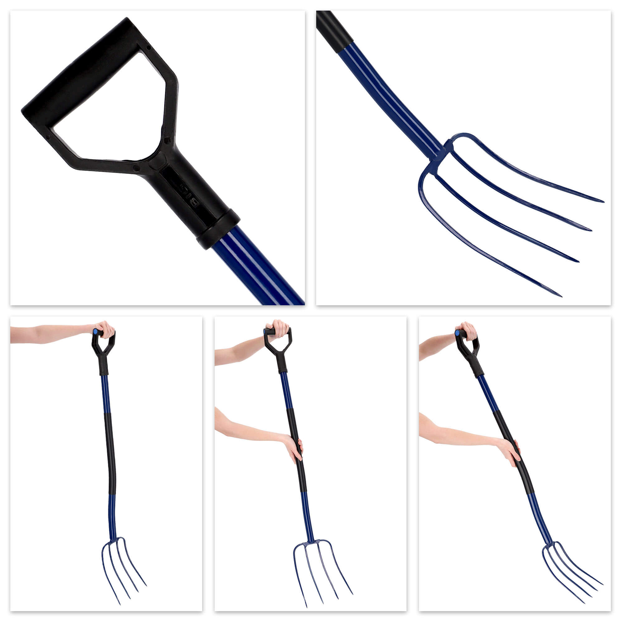 Widły metalowe 4-zębne 122 cm, niebieskie