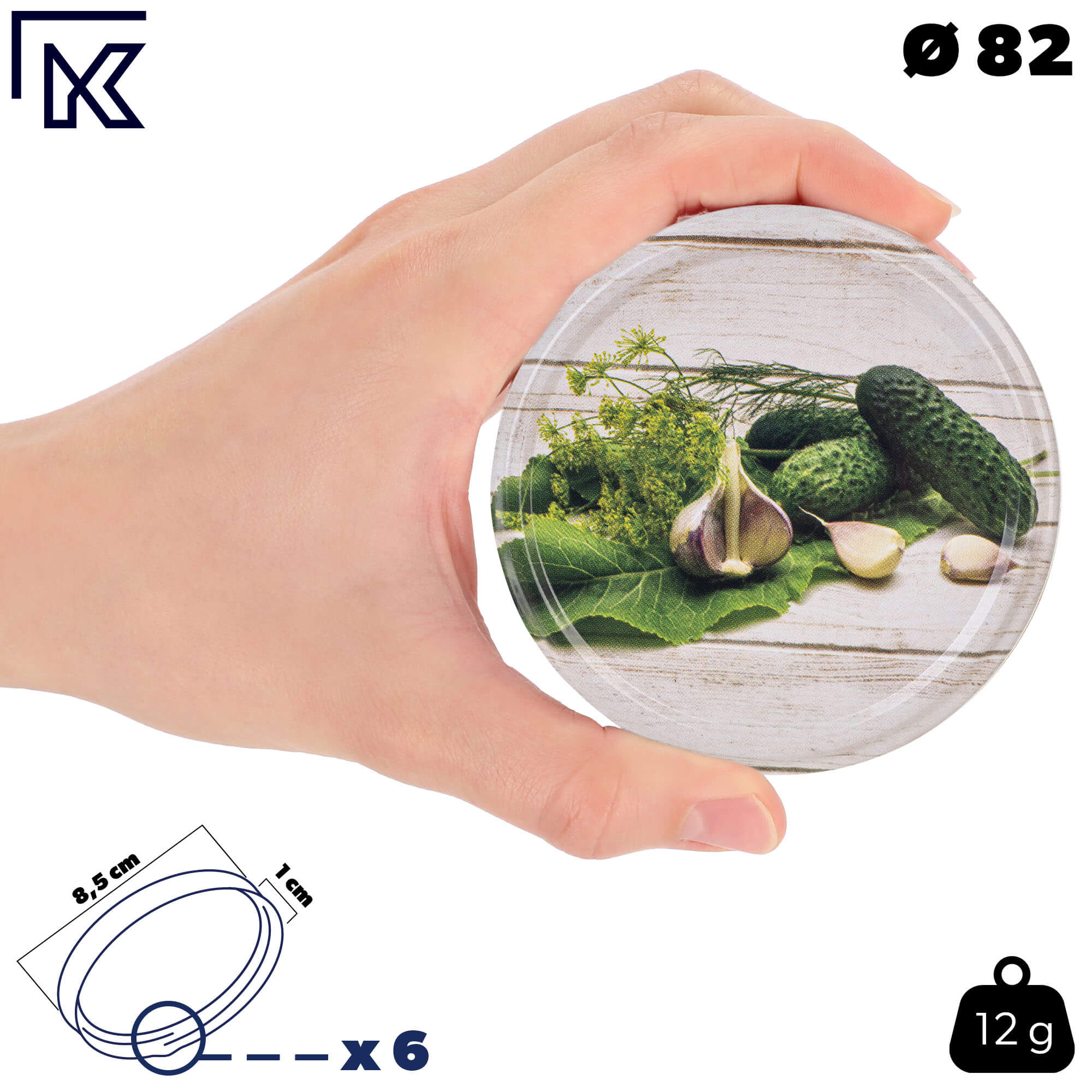 Słoiki na przetwory Denia 250ml 10szt 82mm + wieczko "Ogórek z czosnkiem"