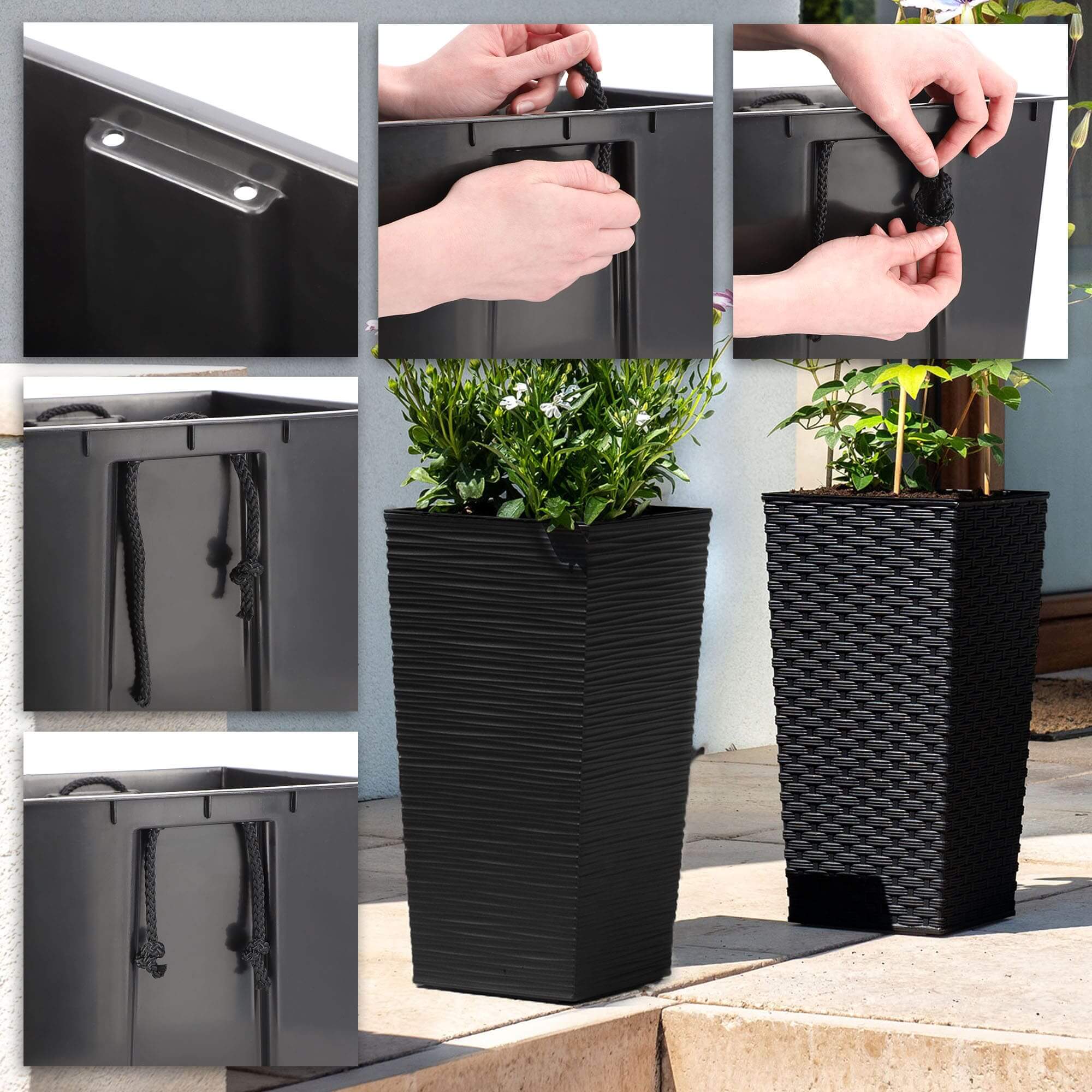 Donica na kwiaty z wkładem Pesaro rattan 40 cm, czarna