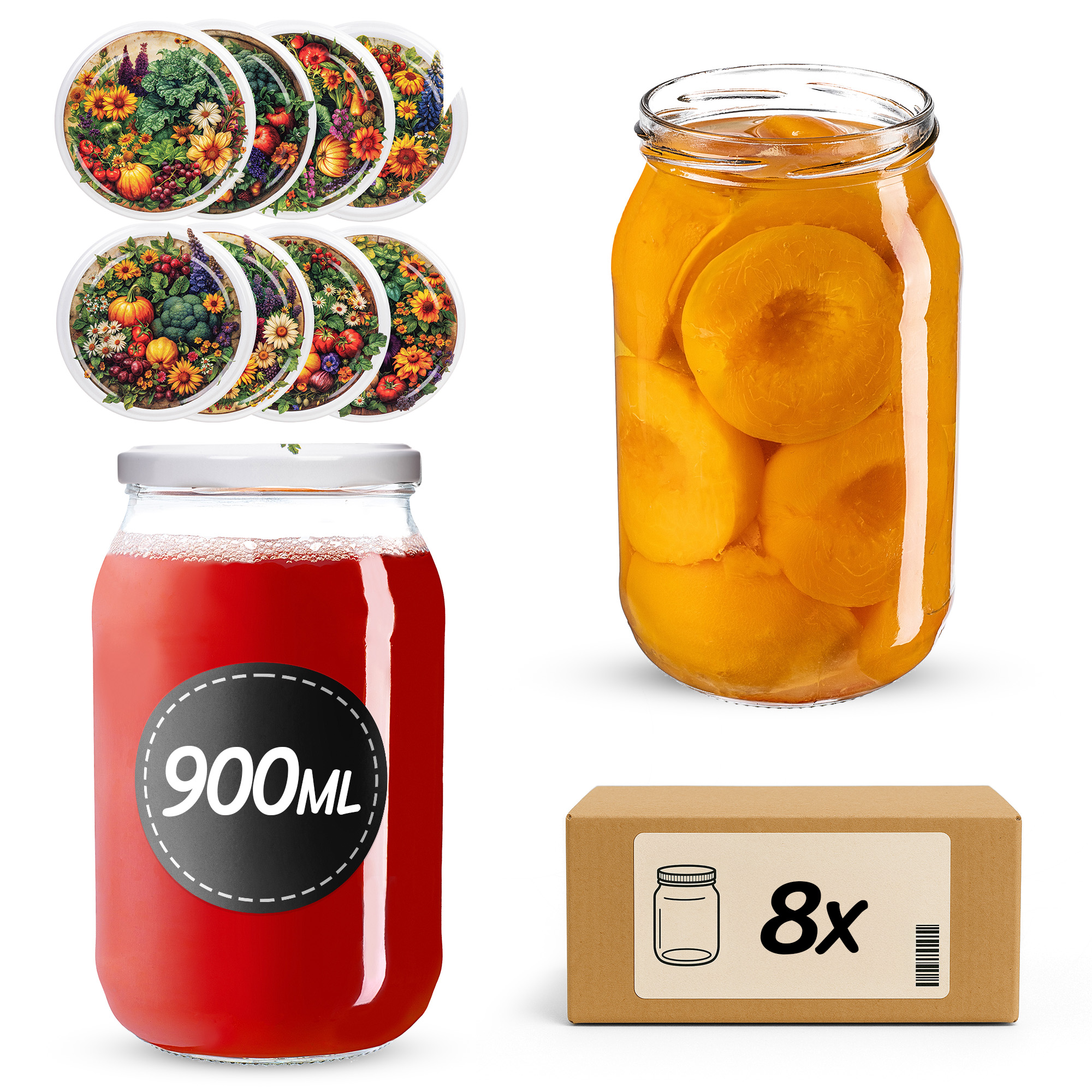Słoiki na przetwory Simo 900ml fi82mm 8szt + wieczko Warzywny mix