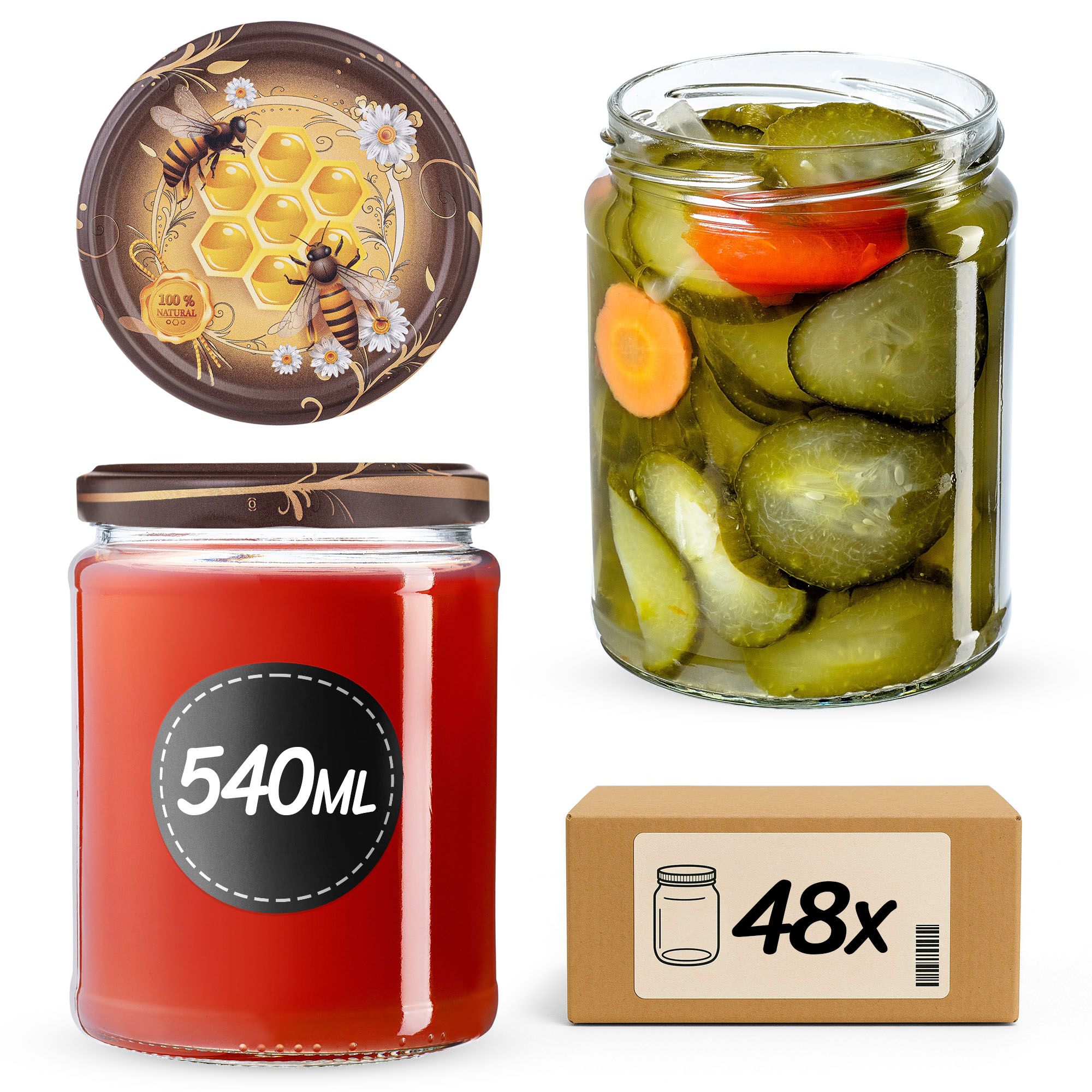 Słoiki na przetwory Maki 540ml fi82mm 48szt + wieczko Miód