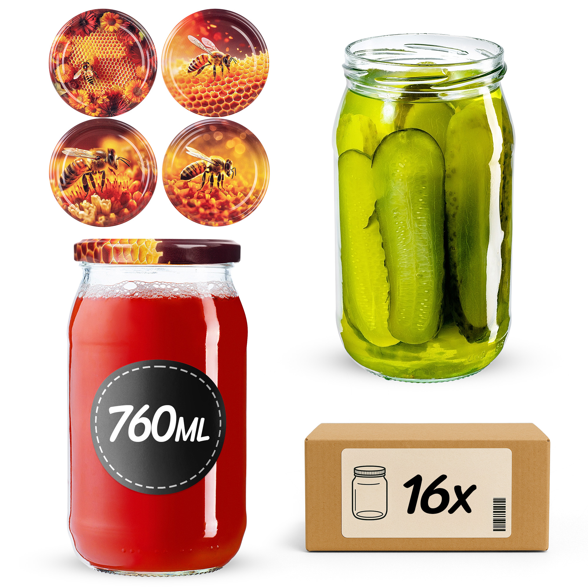 Słoiki na przetwory Niva 760ml fi82mm 16szt + wieczko Zestaw miodowy
