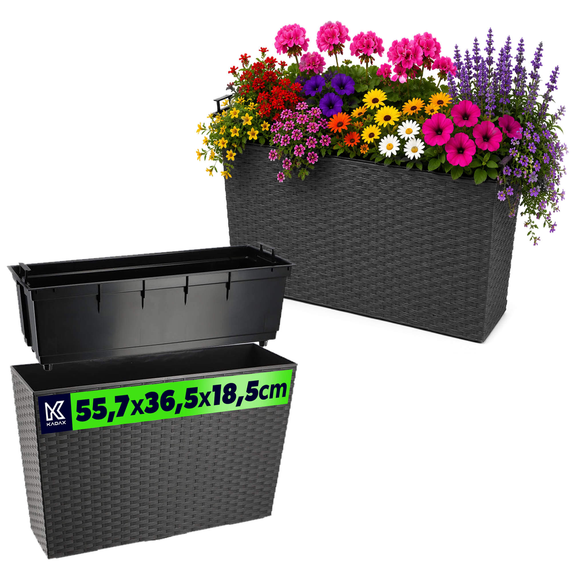 Donica ogrodowa Sorbo rattan 56 x 19 cm, grafitowy