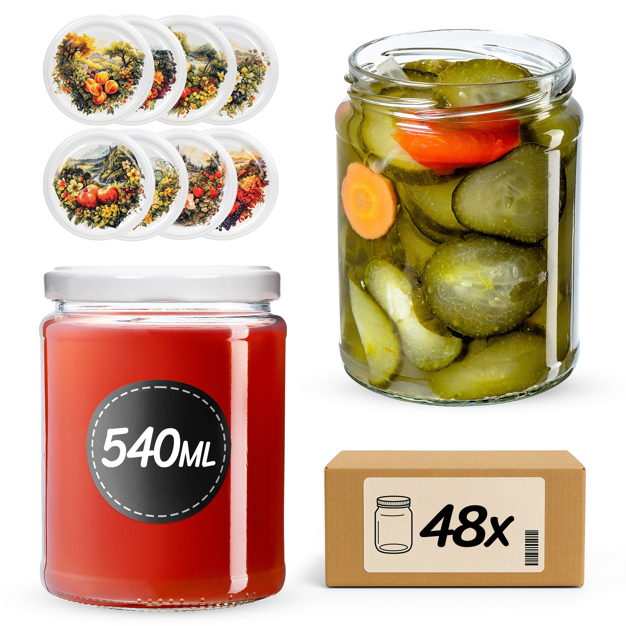 Słoiki na przetwory Maki 540ml fi82mm 48szt + wieczko Fruit heart