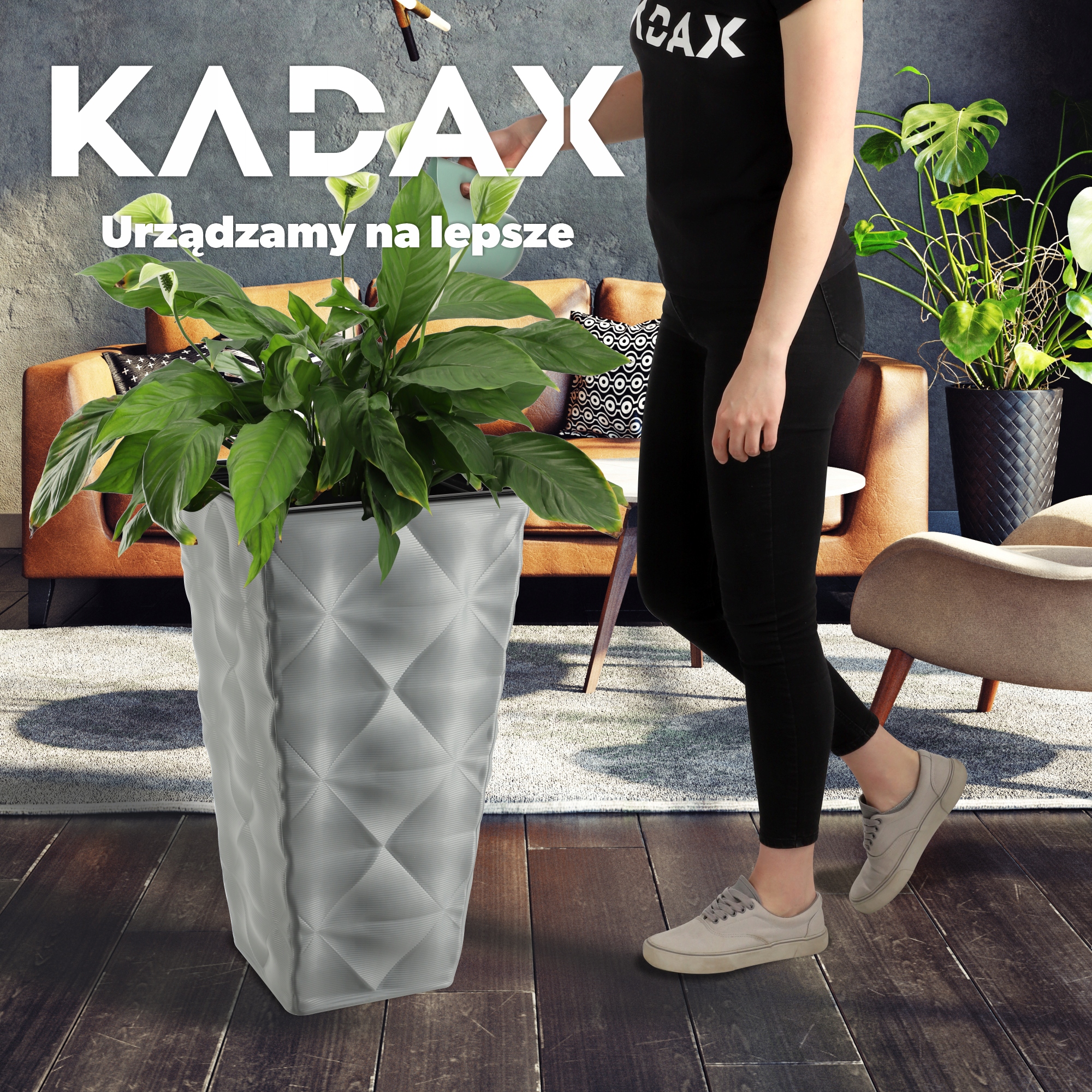 Donica ogrodowa Bando wysoka z wkładem 40 cm, platyna
