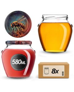 Słoiki na przetwory Sassa 580ml 8szt 82mm + wieczka "Niebieska pszczoła"