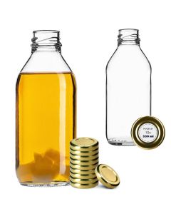 Szklana butelka na sok Potelle 0.33L ze złotą zakrętką 10 szt.