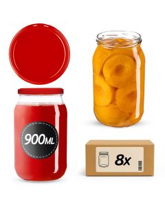 Słoiki na przetwory Simo 900ml 8szt 82mm + wieczka czerwone