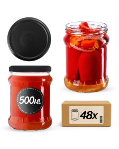 Słoiki na przetwory Kisko 500ml 48szt 82mm + wieczka "Czarny mat"