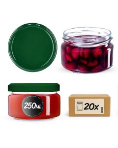 Słoiki na przetwory Denia 250ml 20szt 82mm + wieczko zielone