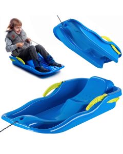 Sanki plastikowe z rączkami, hamulcem i linką, niebieskie