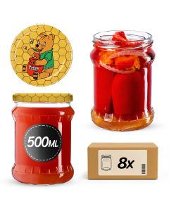 Słoiki na przetwory Kisko 500ml 8szt 82mm + wieczka "Miód"