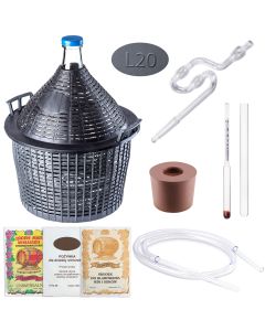 Zestaw winiarski balon 20L + korek nr.3 + rurka plastikowa + ściągacz + winiomierz + drożdże z pożywką + środek do klarowania