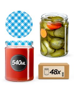 Słoiki na przetwory Maki 540ml 48szt 82mm + wieczka "Niebieska Krata"