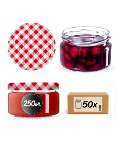 Słoiki na przetwory Denia 250ml 50szt 82mm + wieczko "Czerwona Krata"
