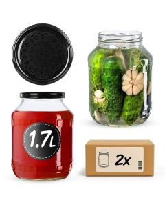 Szklany słój Boro 1,7L 89mm + wieczko "Czarna koronka" 2 szt.