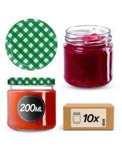 Słoiki na przetwory Lerma 200ml 10szt 66mm + wieczka "Zielona krata"