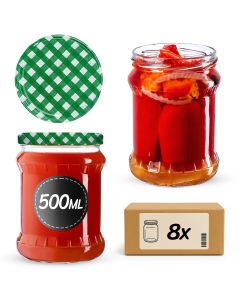 Słoiki na przetwory Kisko 500ml 8szt 82mm + wieczka "Zielona Krata"