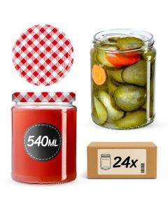 Słoiki Maki 540ml 24szt 82mm + wieczka "Czerwona Krata"