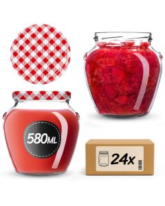 Słoiki na przetwory Sassa 580ml 24szt 82mm + wieczka "Czerwona krata"