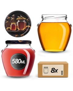 Słoiki na przetwory Sassa 580ml 8szt 82mm + wieczka "Czarny miód"
