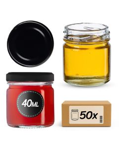 Słoiki na przetwory Halli 40ml 50szt 43mm + wieczka czarne