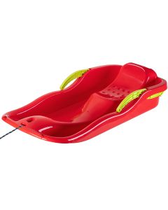 Sanki plastikowe z rączkami, hamulcem i linką, czerwone